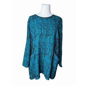 Habitat Clothes To Live In Tunic Top Womens XL Teal Blue Black Lagenlook Artsy